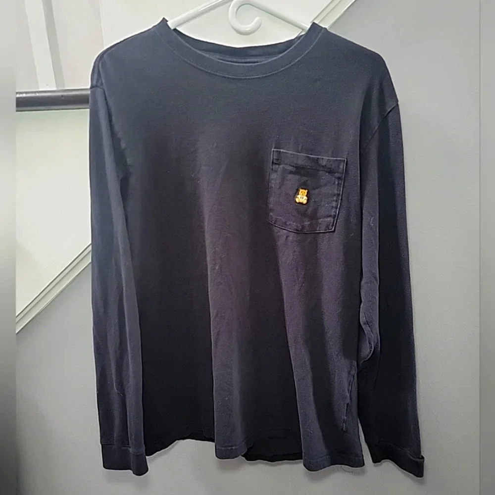 Teddy Fresh Long Sleeve Crew Neck T Shirt Men’s Black Pocket Medium 100% Cotton